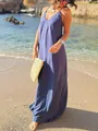 Elegant solid navy blue spaghetti strap loose maxi dress perfect for beach vacations - S / Dresses / Navy Blue