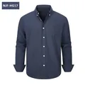 Classic navy blue long-sleeve casual Oxford shirt for men with button-down collar - S / Tops / Navy Blue (NJF-HG17)