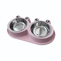Pink frog shape double pet bowl with removable stainless steel inserts for food and water. - With Stainless Steel Bowl / S / Pink