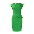 Elegant sleeveless green peplum pencil dress with a flattering slim fit design for women. - S / Dresses / Green