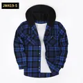 Stylish men's blue and black plaid long sleeve shirt featuring a casual black hoodie design - 3XL / Tops / Sapphire Blue