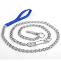 Sturdy chrome-plated metal pet dog chain leash featuring a blue nylon handle strap - Leash And Collar Set / 2.0mm x 170cm / Blue