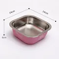 Square pink stainless steel pet bowl with 14x14x6cm dimensions for cats and dogs - Square Style / Pink / S