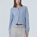 Classic light blue long sleeve round neck button-up solid color knit cardigan for women - S / Tops / Light Blue