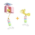 Electric retractable cat yo-yo toy with colorful plush worm and replacement feather attachment - Pink Style (With Extra Head) / Pink