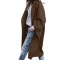 Long brown oversized wool coat detail view for casual winter style - Deep Chestnut