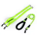 Reflective neon green double dog leash with comfortable foam handle for training - Dual Leash Set / Fluorescent Green