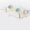 Double ceramic pet bowls with clear acrylic stand and wooden legs for cats and dogs - Double Stand / Green