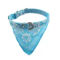 Detailed view of a light blue pet collar bandana featuring a white floral pattern - Size S [Adjustable 23-28cm, No Ring] / Light Blue