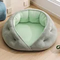Letto per animali semichiuso con maglia a nido d'ape verde menta e peluche grigio - Taglia M / Verde Fresco (Cuscino Ice Bean) / 48*45cm (Consigliato sotto 1,5 kg) / verde fresco