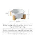 Cuenco para mascotas de cerámica blanca con soporte de bambú y medidas detalladas - Cuenco Individual Estilo Bajo