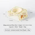 Tilted acrylic pet bowl stand with ceramic bowl featuring cute cartoon bear and rabbit - Small Water Bowl (Cream) with Tilted Yellow Stand