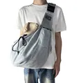 Grey breathable large capacity single shoulder cross-body pet carrier bag for travel - Gray
