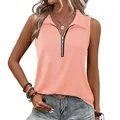Gilet senza maniche in maglia color pesca con cerniera e colletto a revers da donna - Taglia S / Top / Rosa