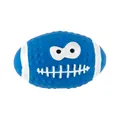 Durable blue squeaky latex rugby ball dog toy featuring a funny cartoon monster face - Emoji Rugby / 9x7cm / Blue