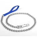 Stabile Hundeleine aus Metallkette mit blauem Nylon-Handschlaufe und sicherem Metallclip - Leine Und Halsband Set / 2.0mm x 120cm / Blau