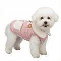 Pink quilted dog vest with cute bear patch and warm white fleece collar for small breeds - S / Pink