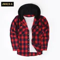 Autumn long sleeve red and black buffalo plaid flannel shirt with black hood for men - Red
