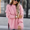 Stylish pink chunky knit oversized pullover sweater with long sleeves for women - S / Tops / Pink