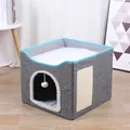 Multifunctional foldable gray cat house stool with sisal scratching pad and plush top - 41*41*35cm / Dark Gray