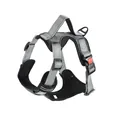 Detail view of a grey reflective dog harness vest featuring a safety buckle and handle - M / Harness Only / Gray