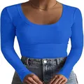 T-shirt slim fit da donna a costine con scollo rotondo e maniche lunghe in blu reale - Taglia S / Top / Blu
