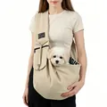 Beige quilted pet sling carrier bag for small dogs and cats with inner safety strap - Khaki