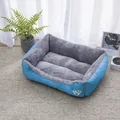 Comfortable blue rectangular dog bed with soft grey plush interior and white paw print - Bed Only / 50x40cm (Under 2.5kg) / Sky Blue