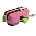 Pink fabric pet waste bag dispenser for leash with carabiner and double zippers - Includes 1 Roll Bags / Pink