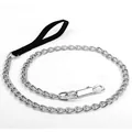 Robuste Metallketten-Hundeleine mit schwarzem Stoffgriff und Schnalle. - Haustierleine / 2.0mm x 120cm / Schwarz