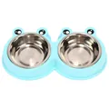 Cartoon frog shaped double stainless steel pet feeder bowls for cats and dogs - Frog Shape / Stainless Steel Double Bowl / Blue