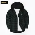 Men's casual green and black plaid shirt with integrated black hood long sleeve top - Dark Green