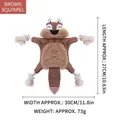 Brown squirrel plush dog toy with rope legs and measurement details - Brown Squirrel
