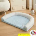 Cómodo sofá para mascotas azul y blanco con textura de panal para perros y gatos - S-50*35CM / Oso Sal Marina (Con Manta)