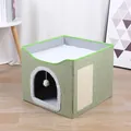 Light green foldable cube cat house with sisal scratching pad and plush entry trim - 41*41*35cm / Light Green