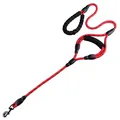 High-visibility red reflective dog leash with dual padded foam handles for outdoor safety - 12mm*150cm / Red