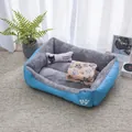 Soft candy-colored rectangular pet bed with plush lining and bone pillow in blue finish. - Bed with Blanket and Pillow / 50x40cm (Under 2.5kg) / Sky Blue