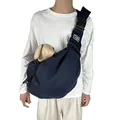 Navy blue breathable pet carrier sling bag for small dogs and cats, adjustable strap - Dark Blue