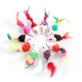 Set of ten colorful plush mouse cat toys with soft feather tails for indoor playing - Built-in Rattle Stone Mouse Toy