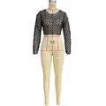 Detail view of sheer mesh crop top with elegant rhinestone diamond pattern - S / Tops / Black