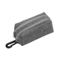 Grey double zipper pet waste bag dispenser pouch with black carabiner hook for leash - Gray