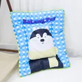 Blue checkered pet sleeping mat featuring a cute cartoon husky design and splash-proof fabric - Size 1 (40x28cm) / Blue Husky (Blue-White Grid)