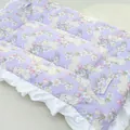 Weiche lilane Haustiermatte im Landhausstil mit Blumen, Hasenmuster und Spitzenrüschen. - Größe 1 45x33cm (Unter 1kg) / Lila Traum Hase