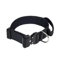 Detail of heavy-duty tactical dog collar with metal quick-release buckle and handle - M / Single Collar / Black
