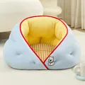 Cozy semi-enclosed blue dog bed featuring yellow plush interior and a cooling mat - XL / All-Season Style (With Cooling Mat) / Blue Yellow Westie
