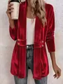 Elegante cardigan da donna in velluto rosso di media lunghezza con bottoni decorativi doppiopetto - Rosso