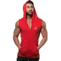 Red quick-dry fitness sleeveless hooded vest for men with athletic muscle fit design - M / Tops / Red