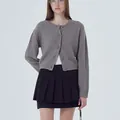 Classic grey long-sleeve button-down knit cardigan sweater for women in minimal style - S / Tops / Gray