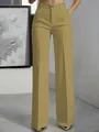 High-waisted straight-leg khaki dress trousers featuring a clean and minimalist design. - Khaki