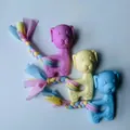 Durable TPR puppy teething chew toys dog toy set in pink yellow and blue colors - Solid Animal Shape with Cloth Strip